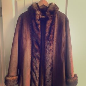 Brown Winter Faux Fur Coat Outerwear Sz XL